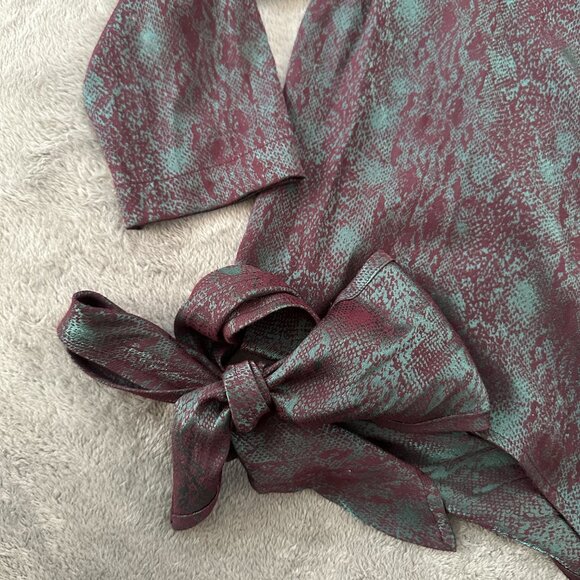 Vintage Cache Iridescent Wrap Shirt Blouse Women's 4 XS Green Snake Print - Picture 2 of 6